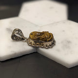 Pendants-Apple Coral Ganesha Pendant in Solid Silver|| Orange and Brown Gemstone || April Birthstone || Add Chain || Heirloom Pendant || - NNJGemstones