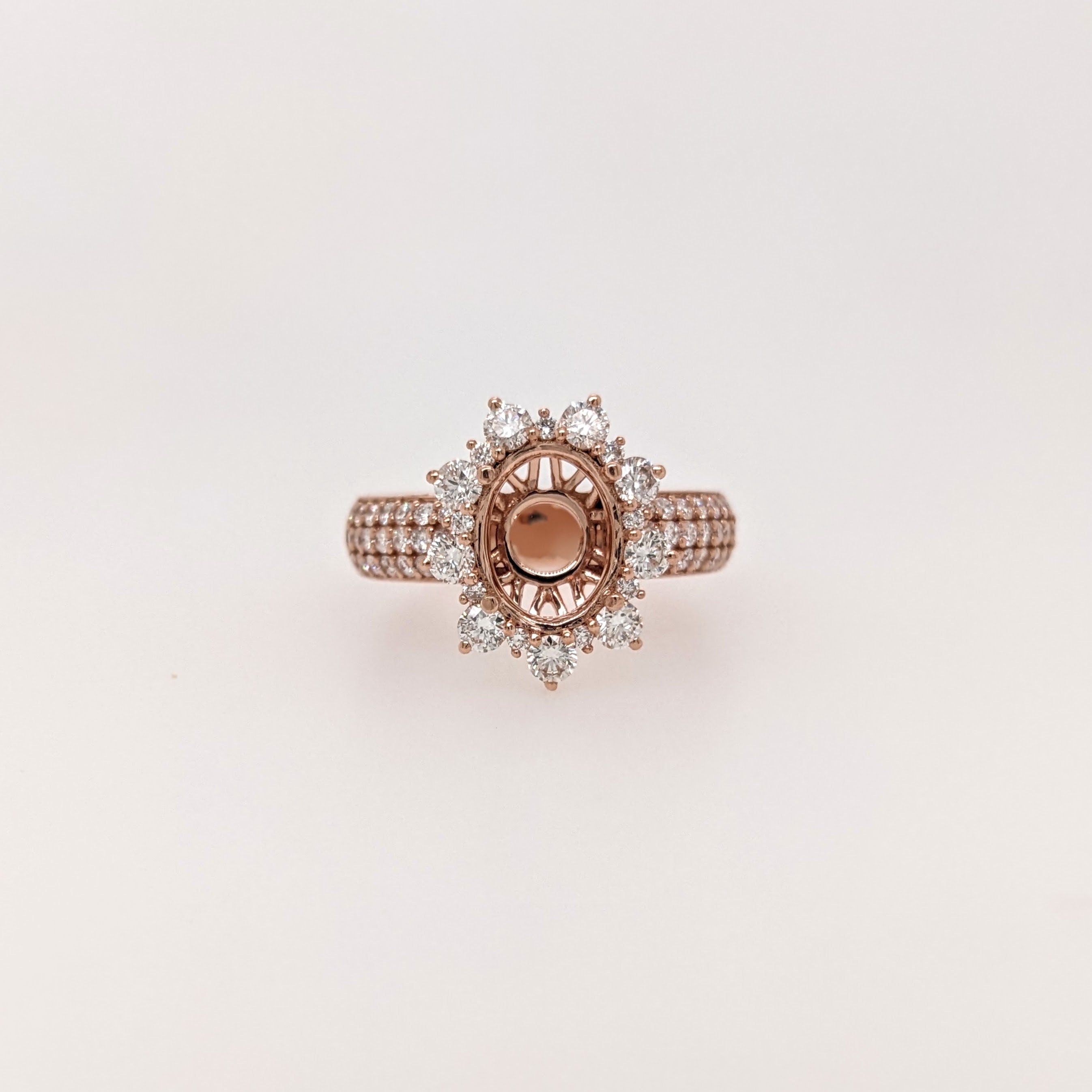 Statement Rings-Stunning Sunburst Ring Setting w Natural Diamond Accents in 14K Solid Gold | OV 8x6 9x7 10x8 | Broad Band | Gemstone Setting | Customizable - NNJGemstones