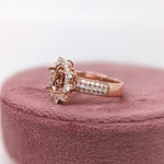 Statement Rings-Stunning Sunburst Ring Setting w Natural Diamond Accents in 14K Solid Gold | OV 8x6 9x7 10x8 | Broad Band | Gemstone Setting | Customizable - NNJGemstones