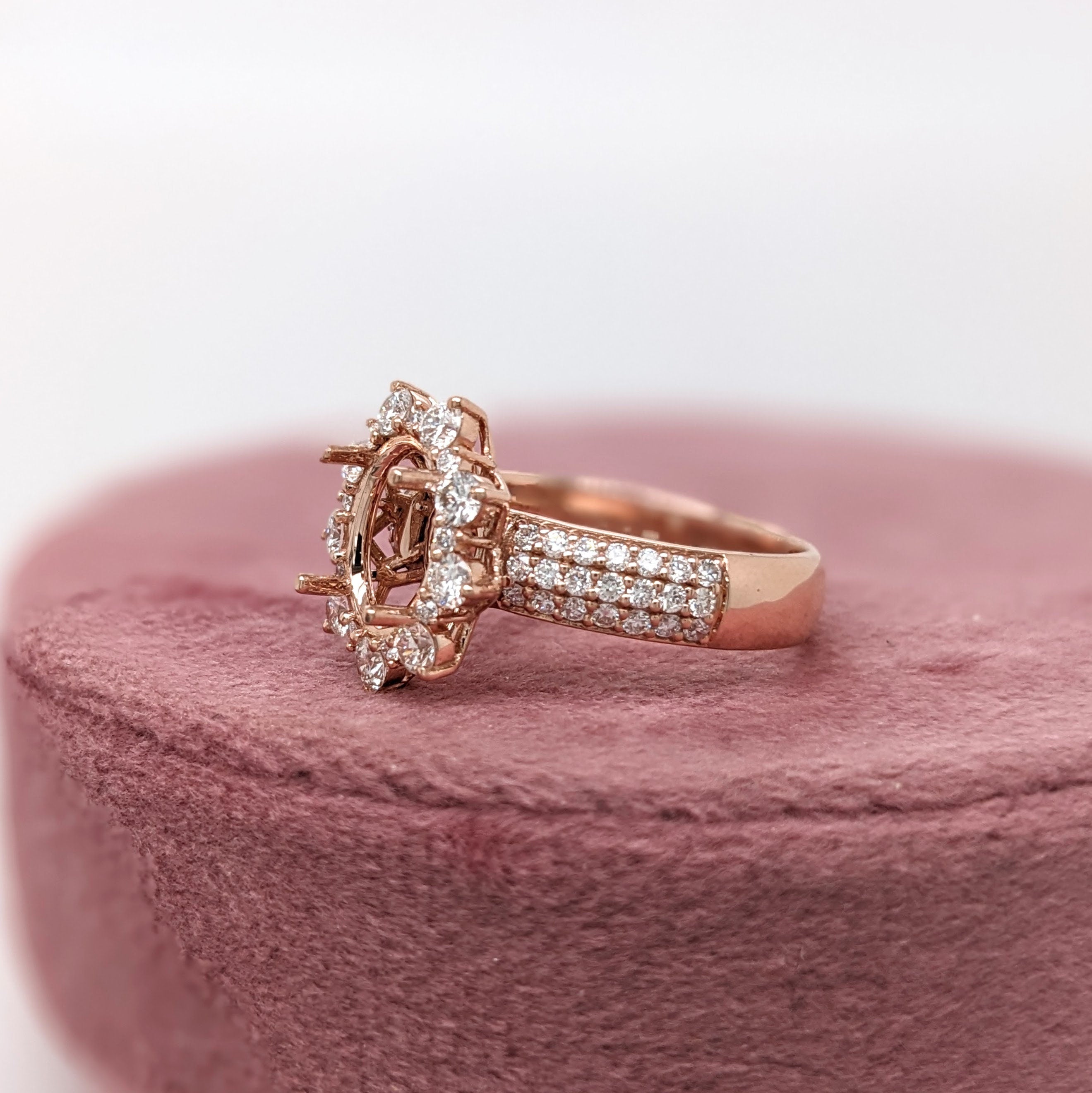 Statement Rings-Stunning Sunburst Ring Setting w Natural Diamond Accents in 14K Solid Gold | OV 8x6 9x7 10x8 | Broad Band | Gemstone Setting | Customizable - NNJGemstones