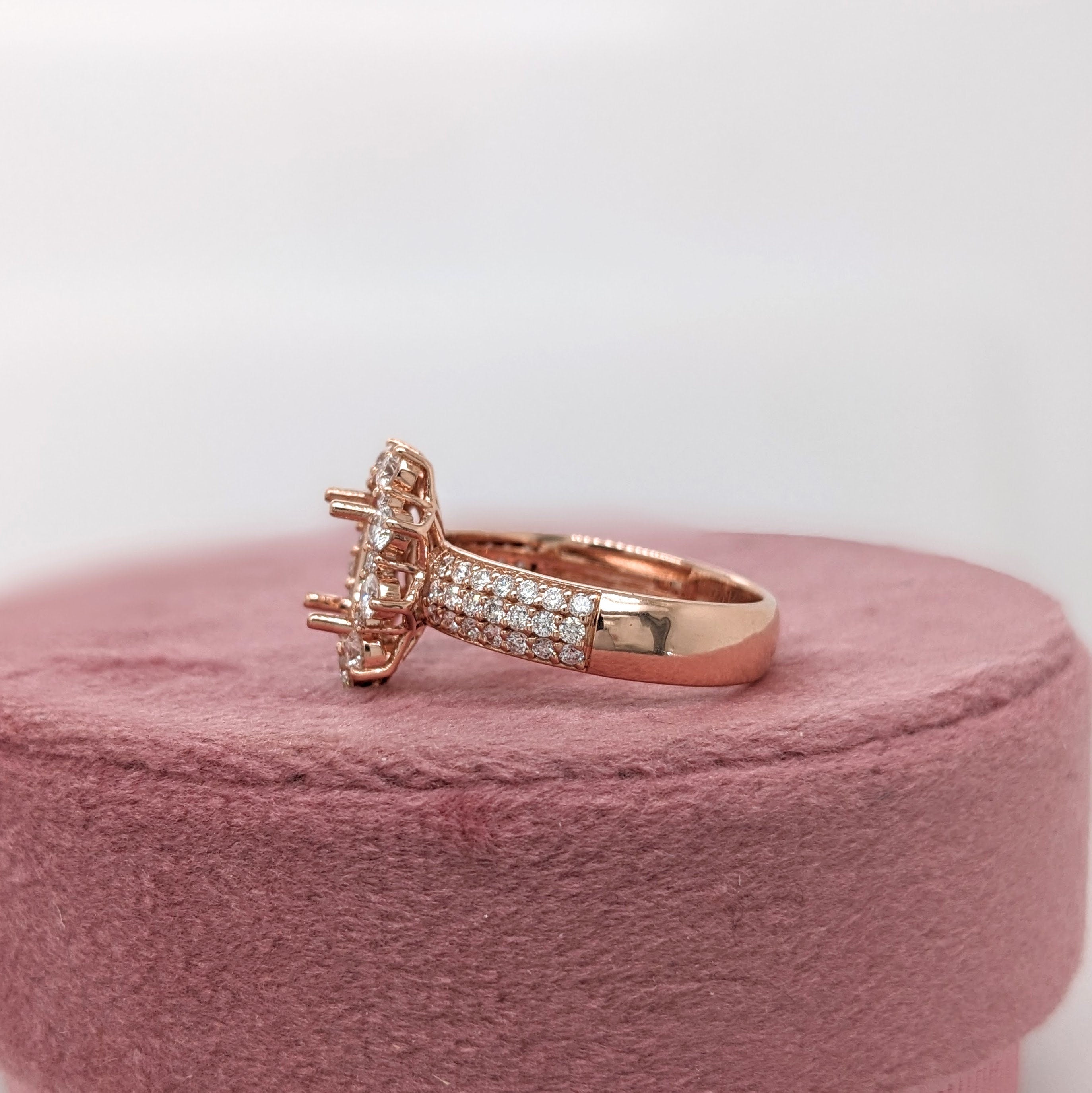 Statement Rings-Stunning Sunburst Ring Setting w Natural Diamond Accents in 14K Solid Gold | OV 8x6 9x7 10x8 | Broad Band | Gemstone Setting | Customizable - NNJGemstones