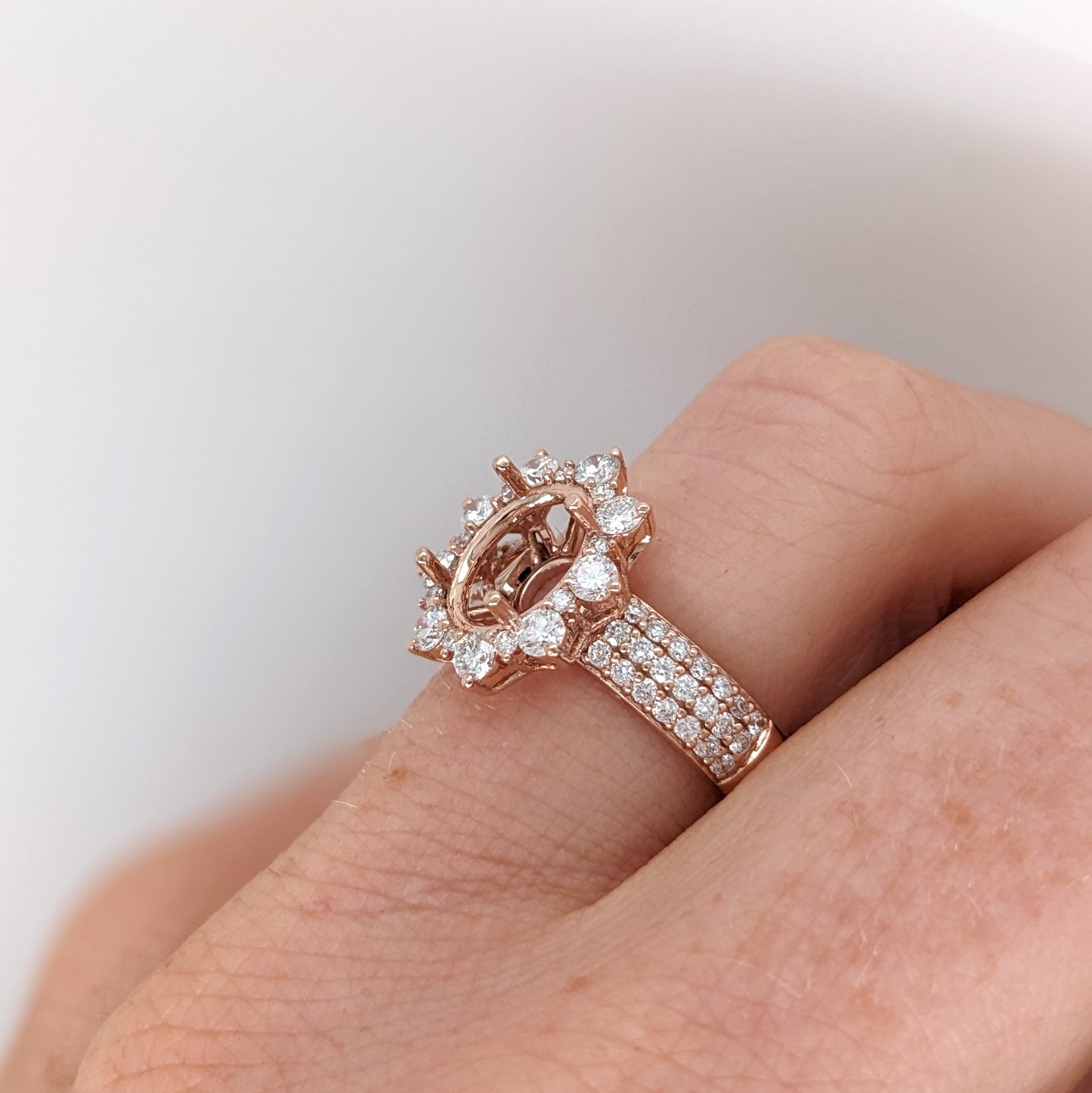 Statement Rings-Stunning Sunburst Ring Setting w Natural Diamond Accents in 14K Solid Gold | OV 8x6 9x7 10x8 | Broad Band | Gemstone Setting | Customizable - NNJGemstones