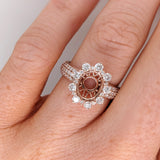 Statement Rings-Stunning Sunburst Ring Setting w Natural Diamond Accents in 14K Solid Gold | OV 8x6 9x7 10x8 | Broad Band | Gemstone Setting | Customizable - NNJGemstones