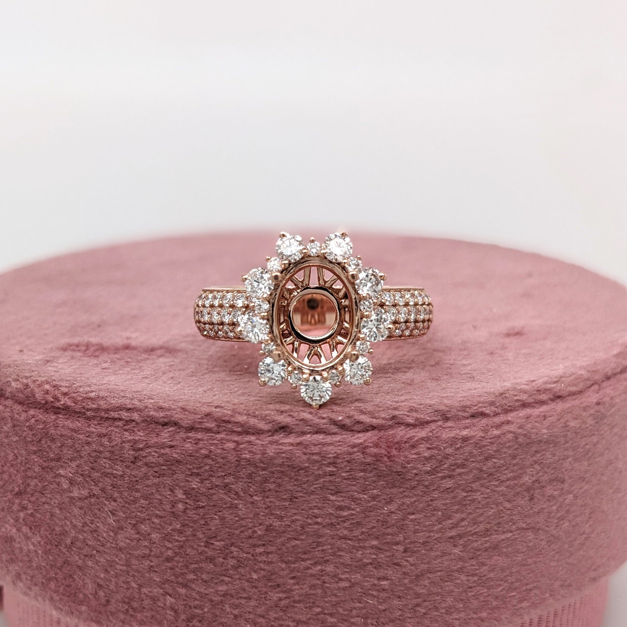 Statement Rings-Stunning Sunburst Ring Setting w Natural Diamond Accents in 14K Solid Gold | OV 8x6 9x7 10x8 | Broad Band | Gemstone Setting | Customizable - NNJGemstones