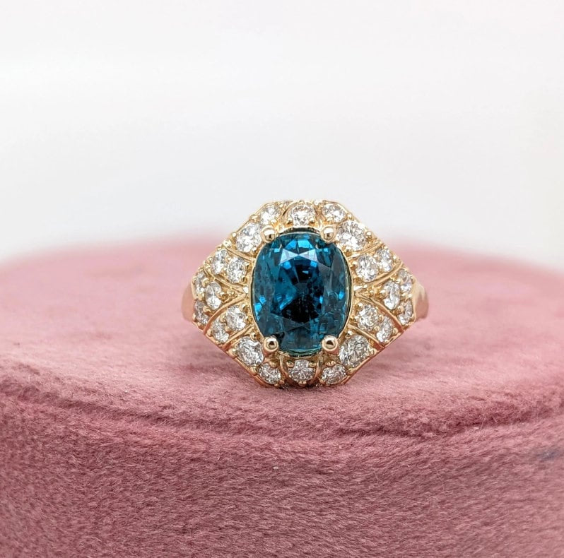 Statement Rings-Art Deco Style Ring Setting W Earth Mined Diamonds in 14K Solid Gold | Oval Cut 9x7 10x8 11x9 | Statement Jewelry | Customizable - NNJGemstones