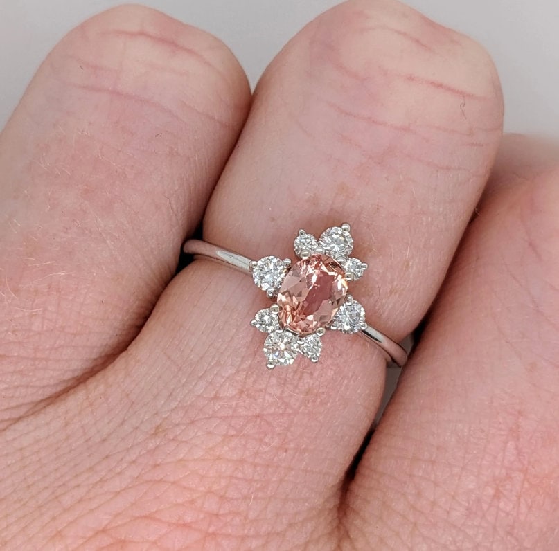 Statement Rings-Pretty Sunburst Ring Semi Mount in 14K Solid Gold W Natural Diamond Accents | Oval Shape | Gemstone Setting | Art Deco | Customizable - NNJGemstones