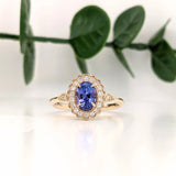 Statement Rings-Lovely Scalloped Ring Setting w Natural Diamond Halo in Solid 14k Gold | Oval 6x4 7x5 8x6 | Gemstone Setting | Fine Jewelry | Customizable - NNJGemstones