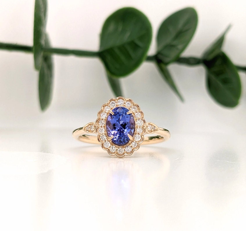 Statement Rings-Lovely Scalloped Ring Setting w Natural Diamond Halo in Solid 14k Gold | Oval 6x4 7x5 8x6 | Gemstone Setting | Fine Jewelry | Customizable - NNJGemstones