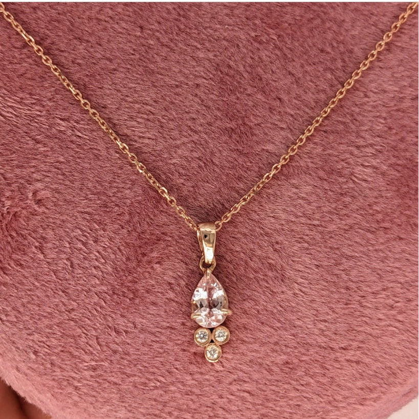 Pendants-Cute Minimalist Pendant Setting W Natural Diamond Accents in 14K Solid Gold | Pear Shape 5x3 6x4 7x5 8x6 | Dainty Jewelry | Customizable - NNJGemstones