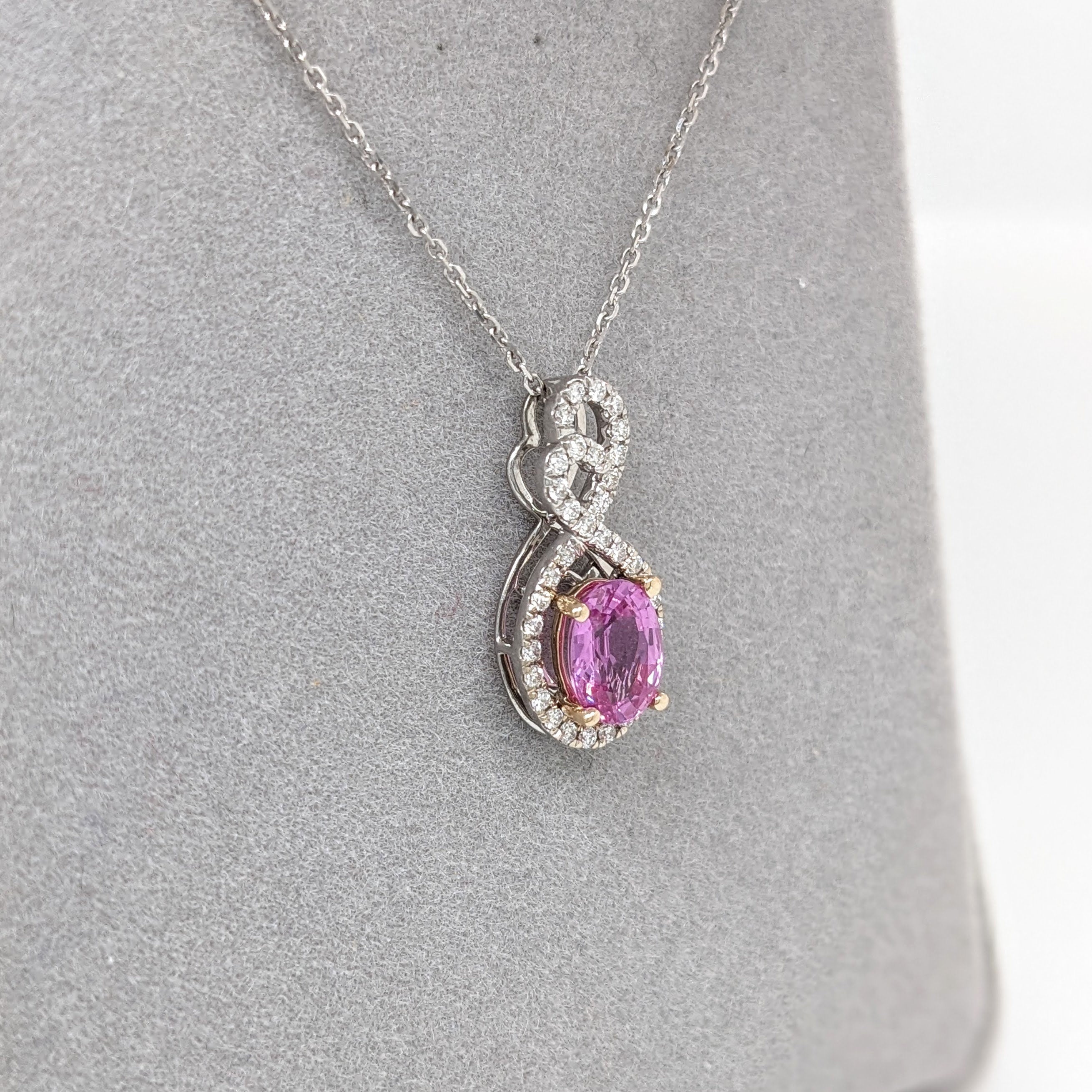 Pendants-Infinity Sweetheart Pendant Setting W Natural Diamond Accents in 14K Solid Gold | Oval Shape 6x4 7x5 8x6 | Dainty Jewelry | Customizable - NNJGemstones