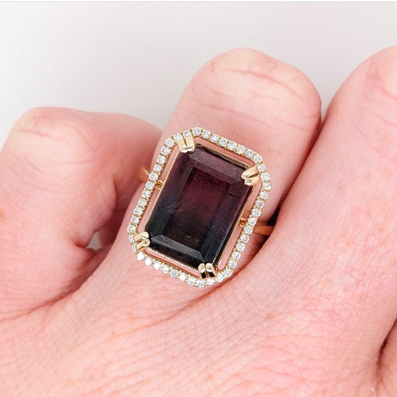 Statement Rings-Classic Pave Diamond Halo Ring Setting in 14K Solid Gold | Emerald Cut 14x10 15x11 16x12 18x13 | Radiant Cut | Statement Ring | Customizable - NNJGemstones