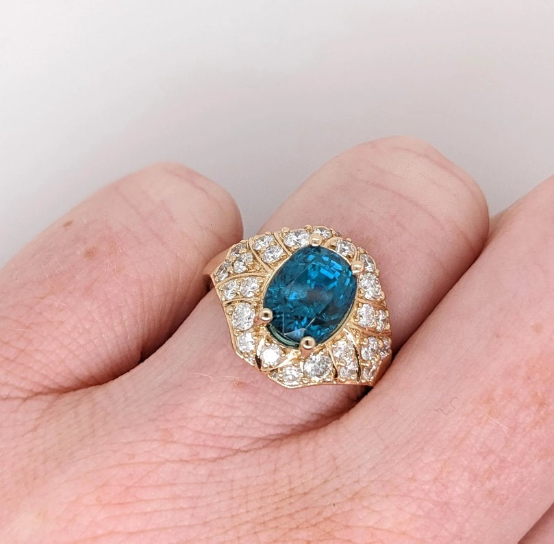 Statement Rings-Art Deco Style Ring Setting W Earth Mined Diamonds in 14K Solid Gold | Oval Cut 9x7 10x8 11x9 | Statement Jewelry | Customizable - NNJGemstones