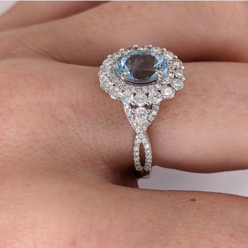 Statement Rings-Charming Diamond Double Halo Ring Setting W a Twist Infinity Shank in 14K Gold | Oval Shape 8x6mm 10x8mm | Gemstone Setting | Customizable - NNJGemstones