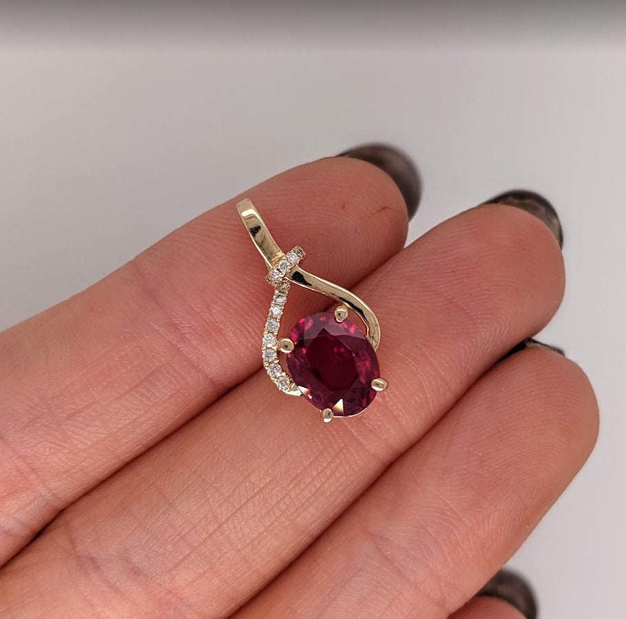 Pendants-Unique Asymmetrical Pendant Setting W Pave Diamond Detail in 14K Solid Gold | Oval Shape 7x5 8x6 9x7 | Gemstone Necklace | Customizable - NNJGemstones