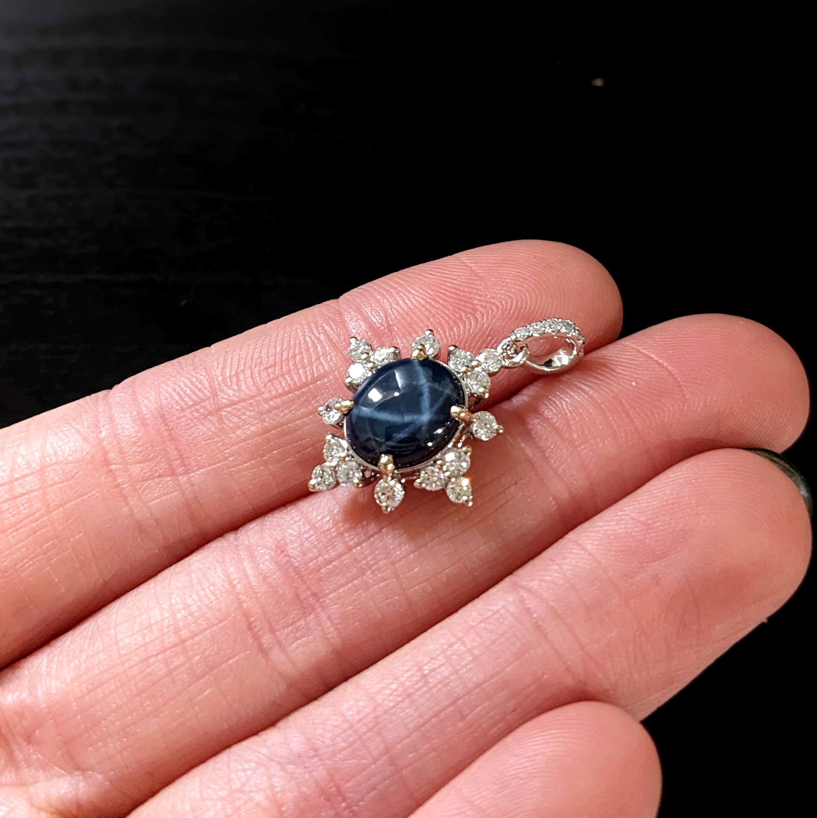 Pendants-Snowflake Design Pendant Setting W Natural Diamond Accents in 14K Solid Gold | Oval Shape 8x6 9x7 10x8 | Dainty Jewelry | Customizable - NNJGemstones