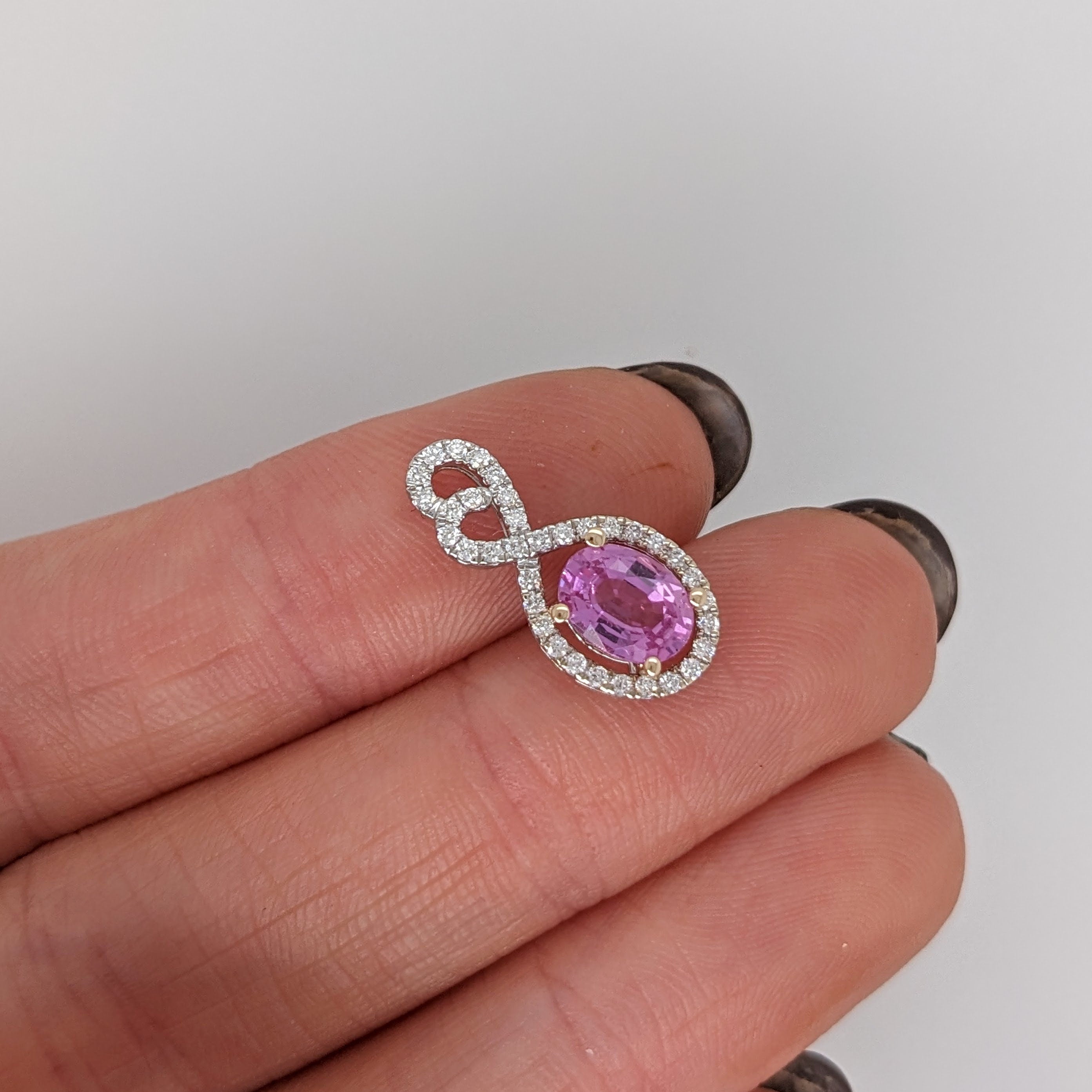 Pendants-Infinity Sweetheart Pendant Setting W Natural Diamond Accents in 14K Solid Gold | Oval Shape 6x4 7x5 8x6 | Dainty Jewelry | Customizable - NNJGemstones