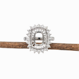 Classic Ring Semi-mount in Solid 14k Gold w Natural Diamond Halo and Baguette Diamond Accents || Cushion Cut 13x10.5mm || Customizable ||