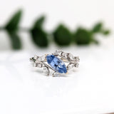 Statement Rings-Nature Inspired Leaf Vine Ring Setting w Natural Diamond Accents in 14K Solid Gold | Marquise 8x4 10x5 12x6 | Bypass Ring | Customizable - NNJGemstones