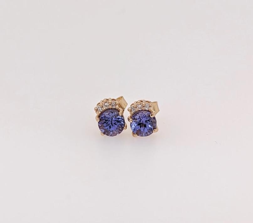 Stud Earrings-Dainty Earrings Semi Mount with Diamond Accents in 14K Solid Gold | Round 5mm - NNJGemstones