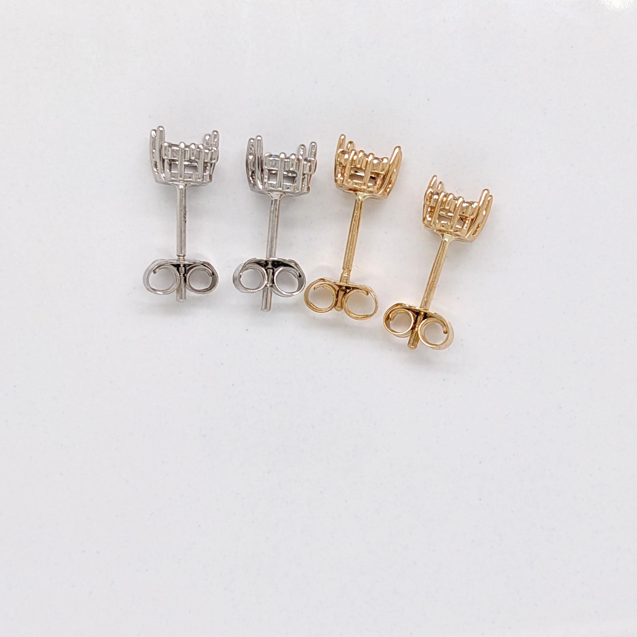 Stud Earrings-Dainty Earrings Semi Mount with Diamond Accents in 14K Solid Gold | Round 5mm - NNJGemstones