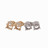 Dainty Earrings Setting with Diamond Accents in 14K Solid Gold | Round
