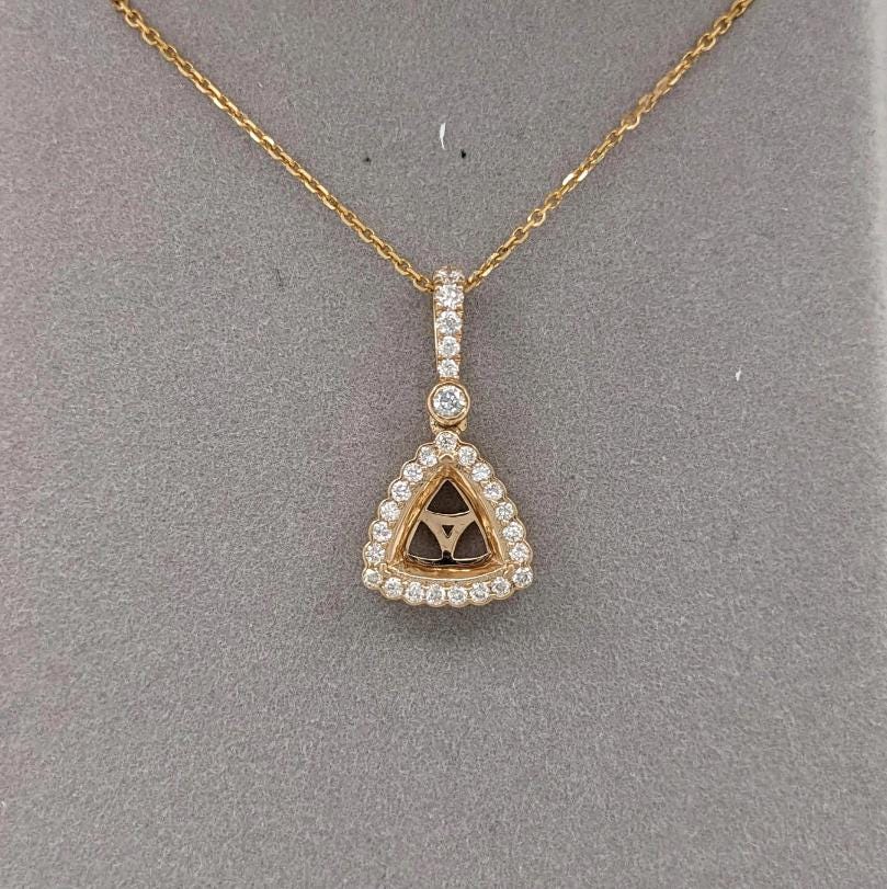 Pendants-Pendant Semi-Mount Trillion Shape in 14K White, Yellow or Rose Gold with Diamond Halo Accents || Heirloom Pendant || Custom Sizes - NNJGemstones