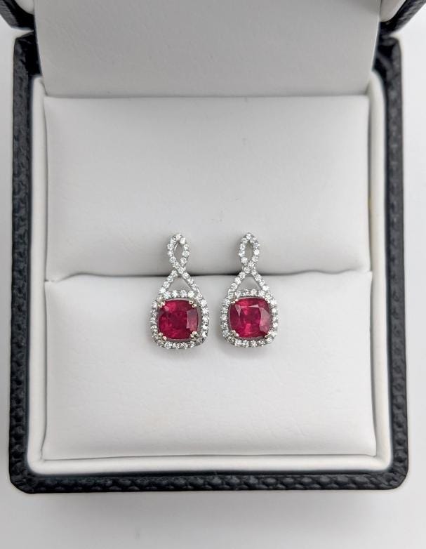 Dangle & Drop Earrings-Beautiful Drop Earrings Setting W Diamond Halo & Push Back In 14K Solid Gold | Cushion Shape 4mm 5mm 6mm | Gemstone Earrings | Customizable - NNJGemstones