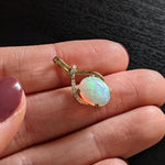 Pendants-Unique Asymmetrical Pendant Setting W Pave Diamond Detail in 14K Solid Gold | Oval Shape 7x5 8x6 9x7 | Gemstone Necklace | Customizable - NNJGemstones