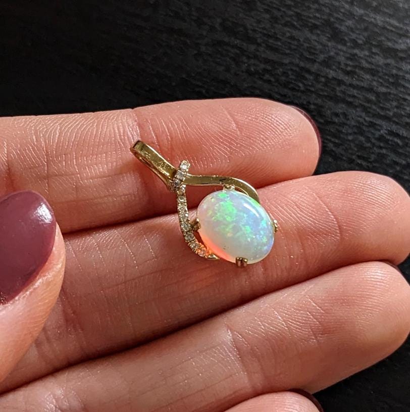 Pendants-Unique Asymmetrical Pendant Setting W Pave Diamond Detail in 14K Solid Gold | Oval Shape 7x5 8x6 9x7 | Gemstone Necklace | Customizable - NNJGemstones