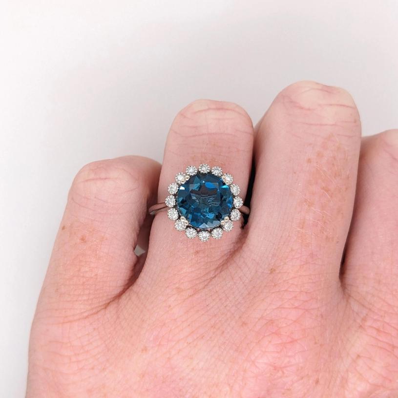 Statement Rings-Floral Inspired Ring Setting w Natural Diamond Halo in 14K Solid Gold | Round 6mm 7mm 8mm 9mm 10mm | Customizable - NNJGemstones