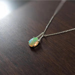 Pendants-Ethiopian Opal Pendant W All Natural Diamond Accents in 14k Solid Gold | Oval Shape | Jelly Opal | October Birthstone | Customizable - NNJGemstones