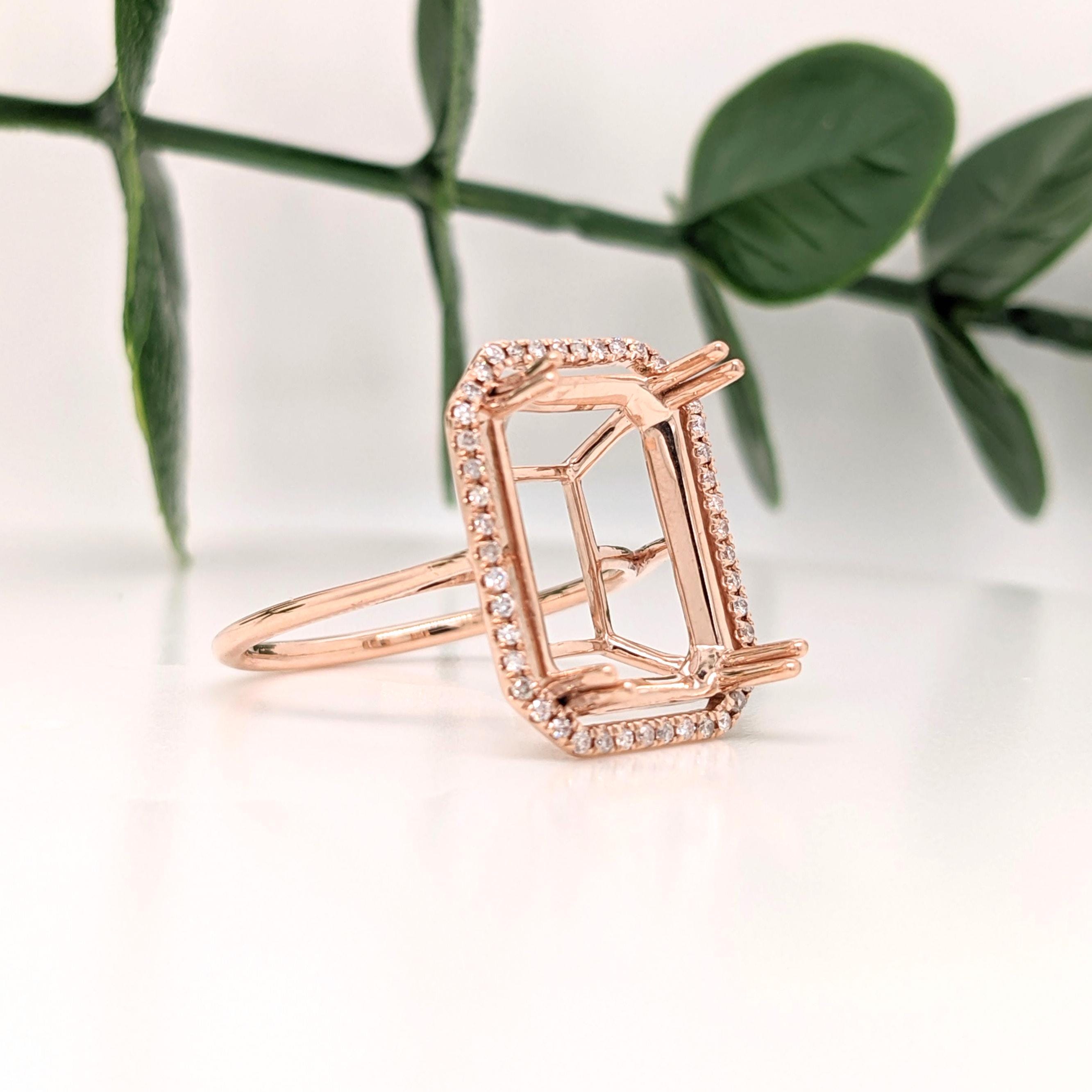 Statement Rings-Classic Pave Diamond Halo Ring Setting in 14K Solid Gold | Emerald Cut 14x10 15x11 16x12 18x13 | Radiant Cut | Statement Ring | Customizable - NNJGemstones