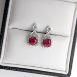 Dangle & Drop Earrings-Beautiful Drop Earrings Setting W Diamond Halo & Push Back In 14K Solid Gold | Cushion Shape 4mm 5mm 6mm | Gemstone Earrings | Customizable - NNJGemstones