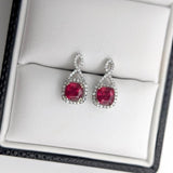 Dangle & Drop Earrings-Beautiful Drop Earrings Setting W Diamond Halo & Push Back In 14K Solid Gold | Cushion Shape 4mm 5mm 6mm | Gemstone Earrings | Customizable - NNJGemstones