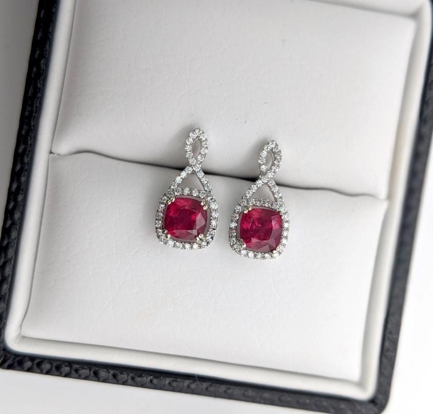 Dangle & Drop Earrings-Beautiful Drop Earrings Setting W Diamond Halo & Push Back In 14K Solid Gold | Cushion Shape 4mm 5mm 6mm | Gemstone Earrings | Customizable - NNJGemstones