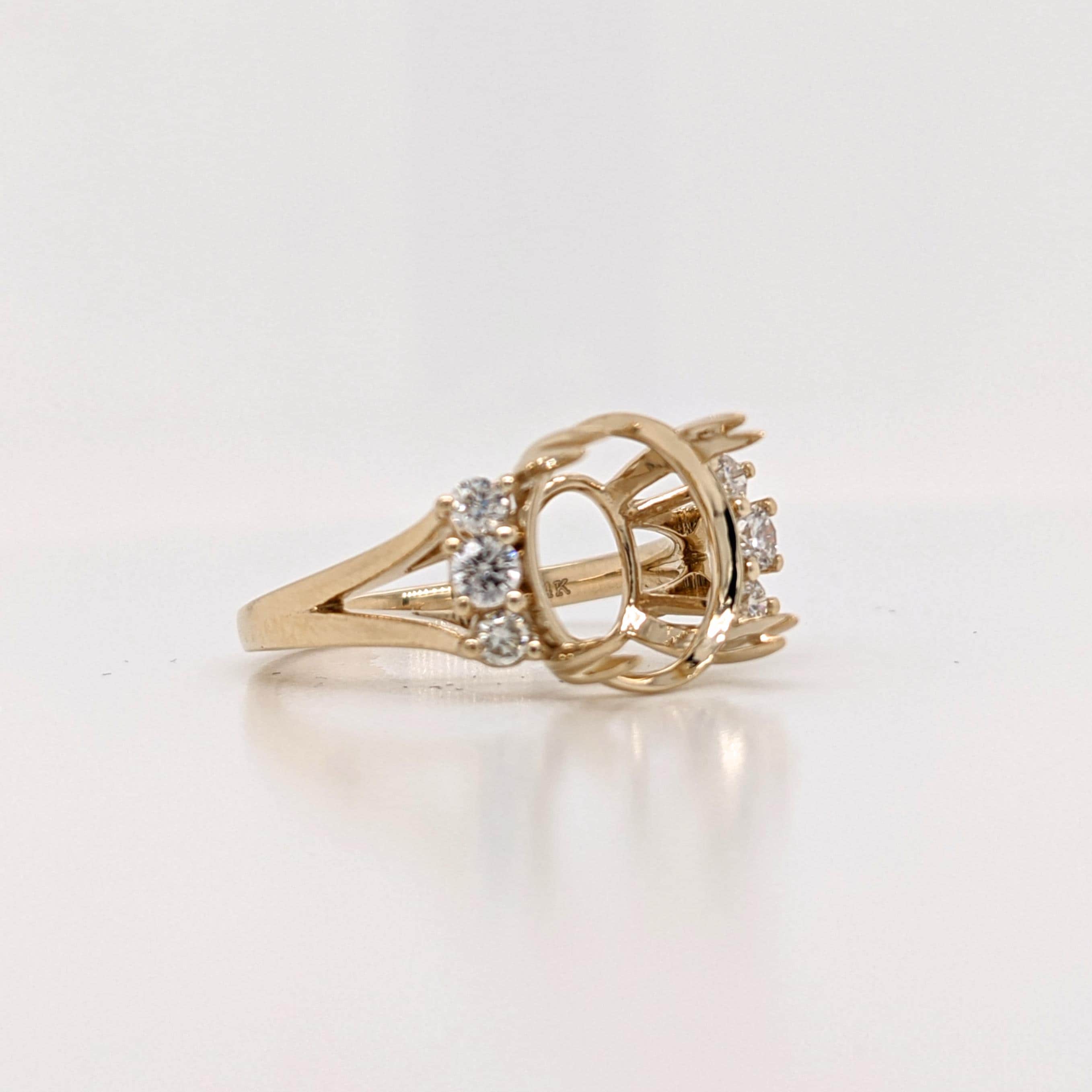 Statement Rings-Statement Trio Diamond Accent Ring Setting in 14K Solid Gold | Oval 10x8 11x9 12x10 | Gemstone Ring | Split Shank | Wide Band | Customizable - NNJGemstones