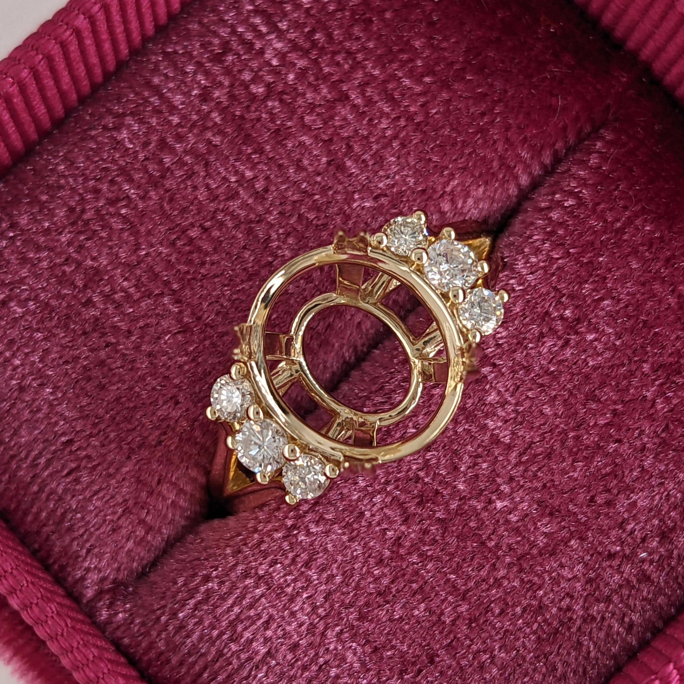 Statement Rings-Statement Trio Diamond Accent Ring Setting in 14K Solid Gold | Oval 10x8 11x9 12x10 | Gemstone Ring | Split Shank | Wide Band | Customizable - NNJGemstones