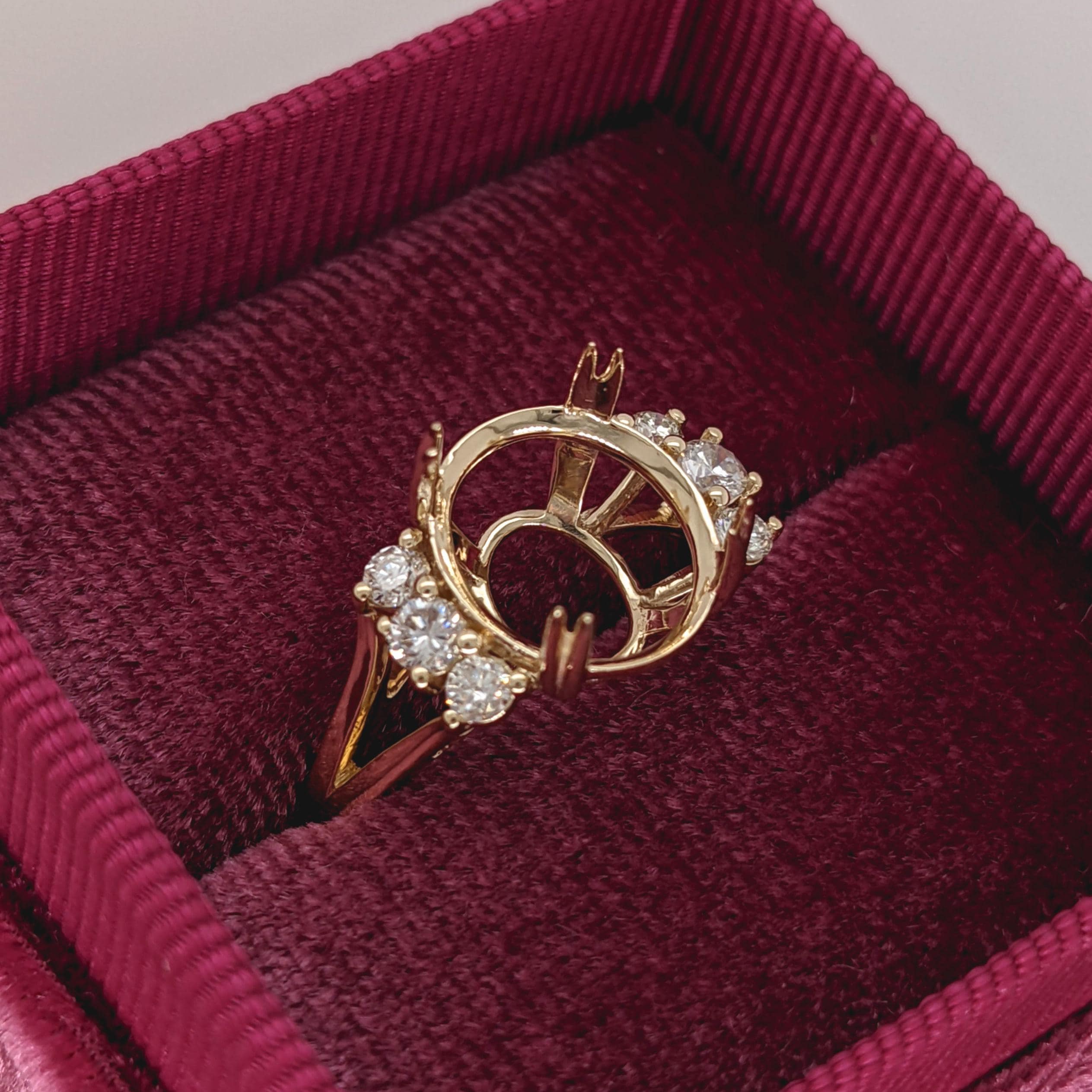 Statement Rings-Statement Trio Diamond Accent Ring Setting in 14K Solid Gold | Oval 10x8 11x9 12x10 | Gemstone Ring | Split Shank | Wide Band | Customizable - NNJGemstones