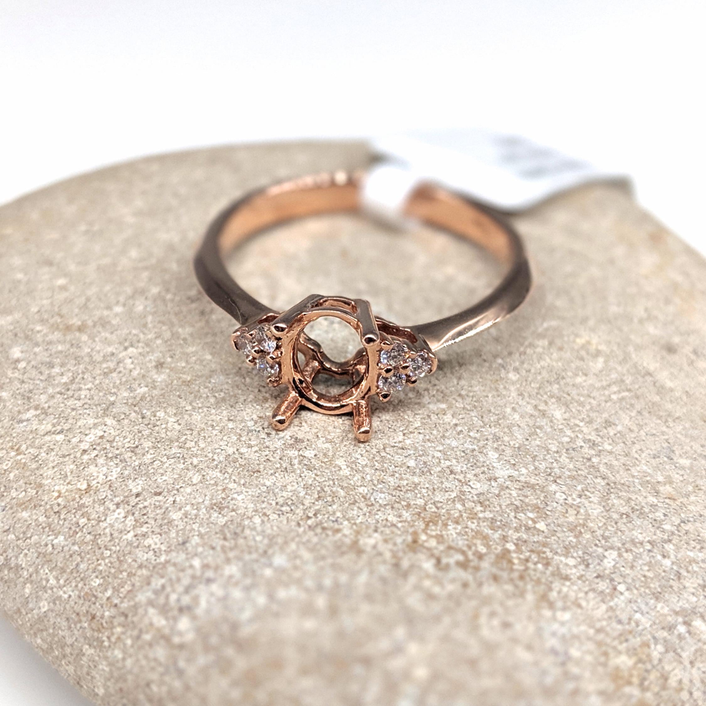 Statement Rings-Elegant Ring Setting W Natural Diamond Triad Accents in 14K Solid Gold | Oval Shape 7x5 8x6 | Daily Wear Jewelry | Customizable - NNJGemstones