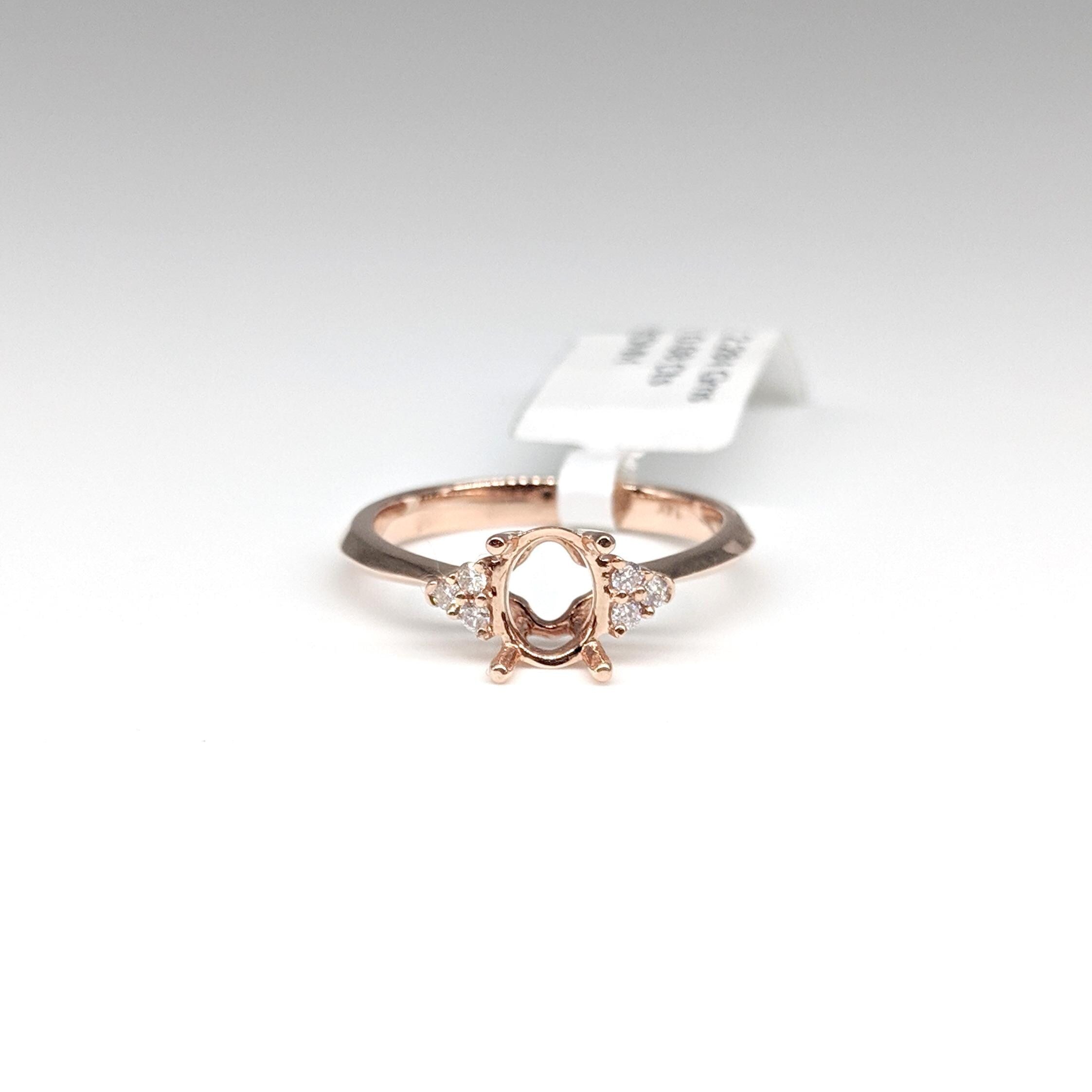 Statement Rings-Elegant Ring Setting W Natural Diamond Triad Accents in 14K Solid Gold | Oval Shape 7x5 8x6 | Daily Wear Jewelry | Customizable - NNJGemstones