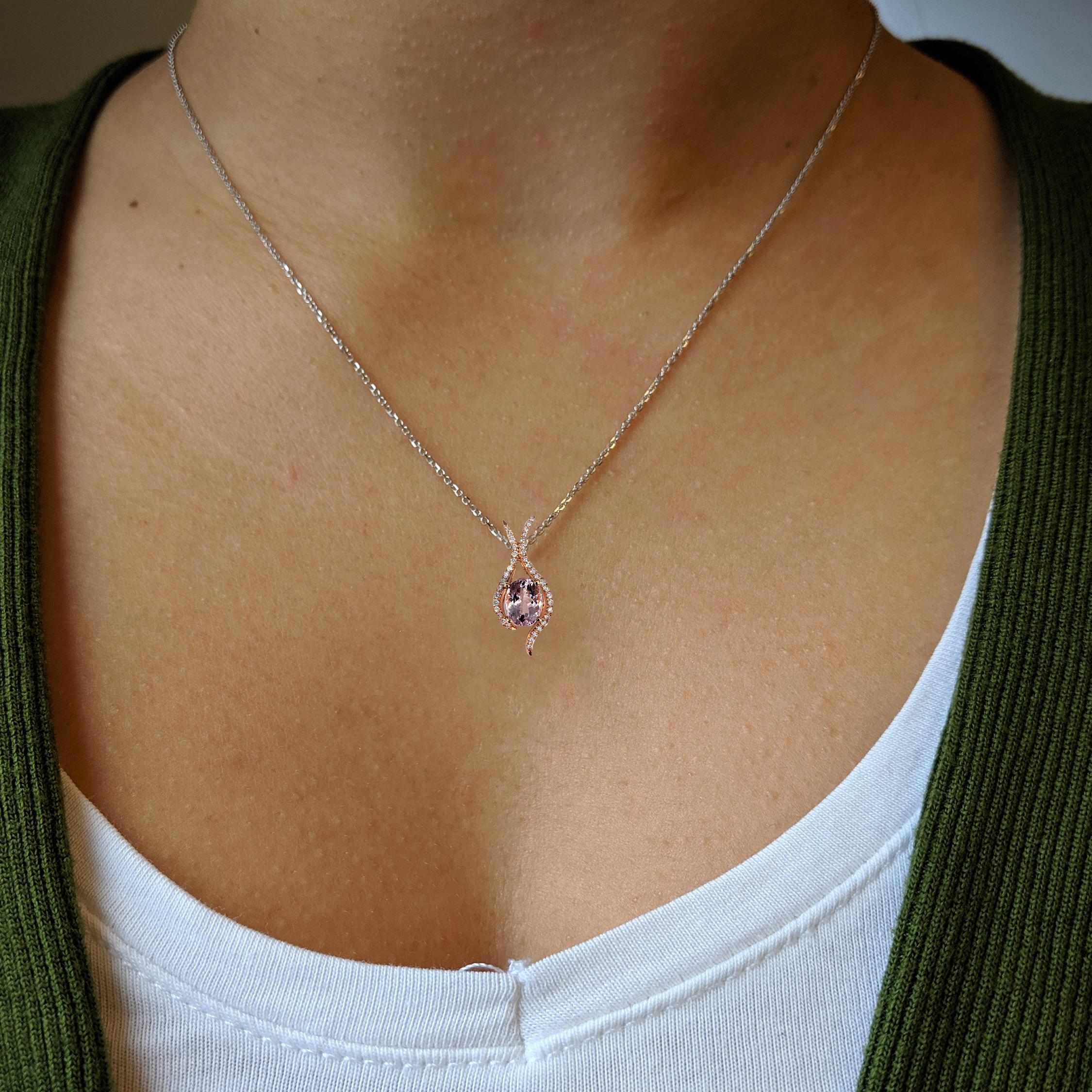 Pendants-Oval Pendant Setting W Asymmetrical Pave Diamond Halo in 14K Solid Gold I 7x5 8x6 9x7 10x8 11x9 12x10 | Gemstone Setting | Customizable - NNJGemstones