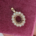 Pendants-Pretty Pendant Setting W Natural Diamond Halo in 14K Solid Gold | Oval Shape 9x7 10x8 11x9 12x10 | Gemstone Setting | Customizable - NNJGemstones