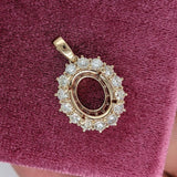 Pendants-Pretty Pendant Setting W Natural Diamond Halo in 14K Solid Gold | Oval Shape 9x7 10x8 11x9 12x10 | Gemstone Setting | Customizable - NNJGemstones