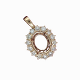Pretty Pendant Setting W Natural Diamond Halo in 14K Solid Gold | Oval Shape | Customizable