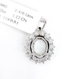 Pendants-Pretty Pendant Setting W Natural Diamond Halo in 14K Solid Gold | Oval Shape 9x7 10x8 11x9 12x10 | Gemstone Setting | Customizable - NNJGemstones