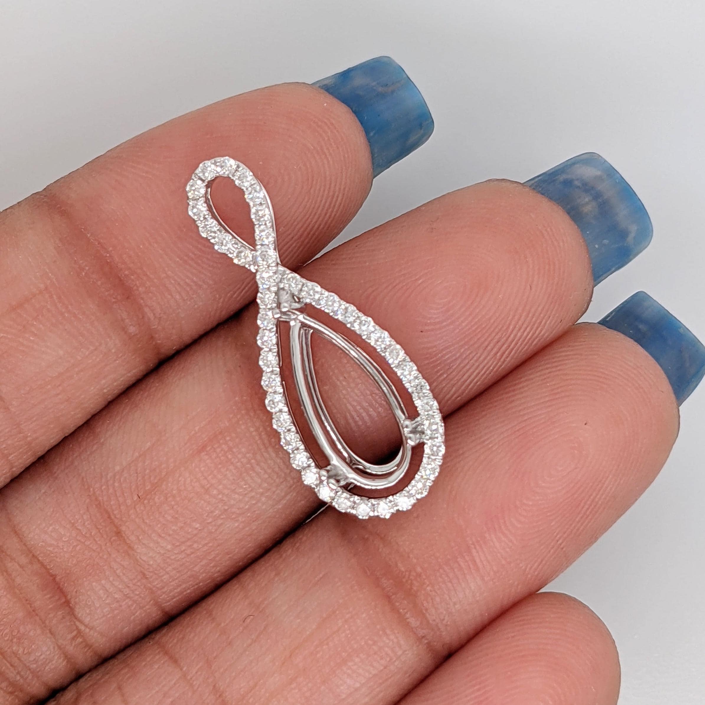 Pendants-Classic Pendant Setting with Natural Diamond Halo in 14K Solid Gold | Pear Shape 12.5x5mm | Gemstone Setting | Customizable - NNJGemstones