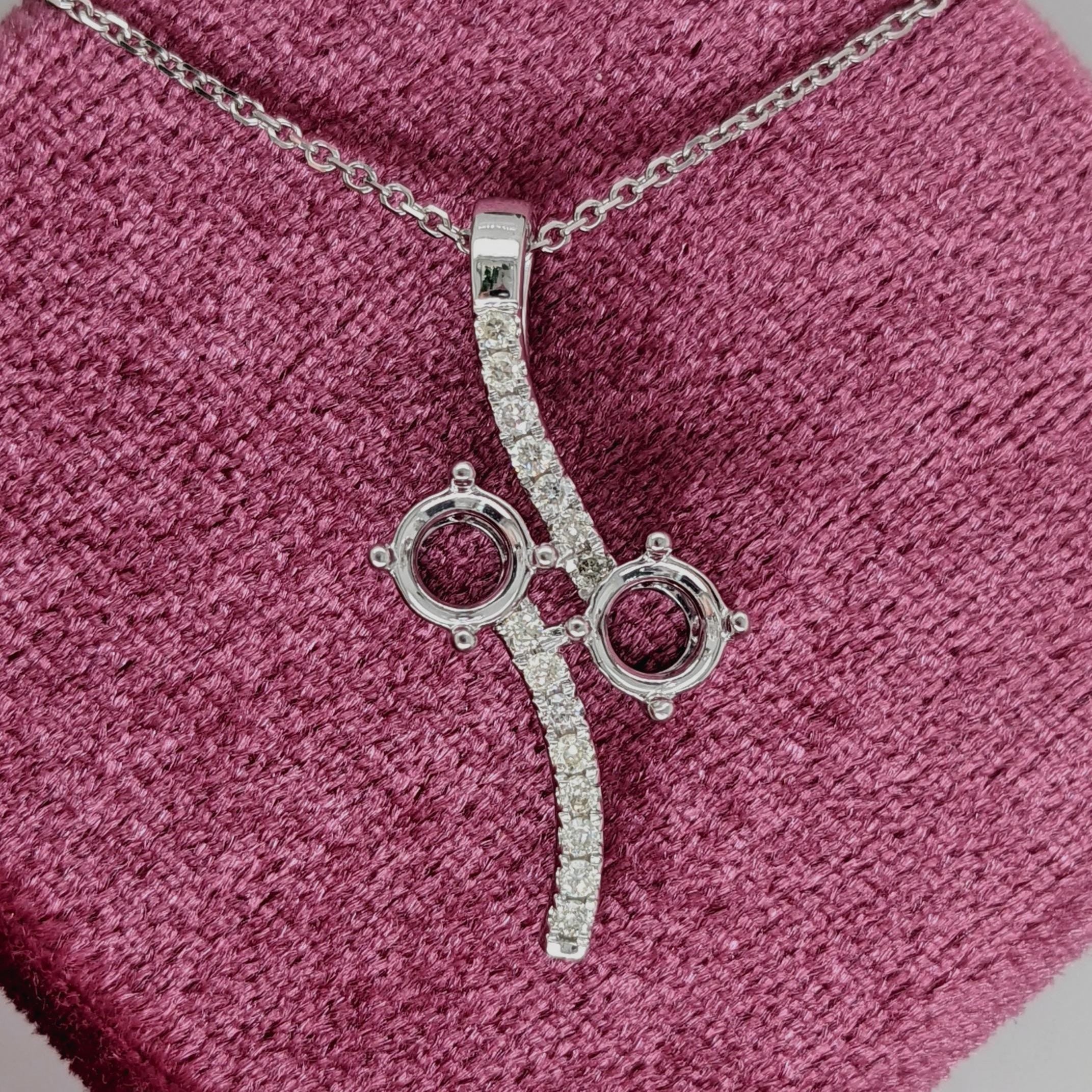 Pendants-Toi et Moi Diamond Pave Pendant Setting in 14K Solid Gold | Round Shape 4mm 4.5mm 5mm | Gemstone Setting | 2 stone Semi Mount | Customizable - NNJGemstones