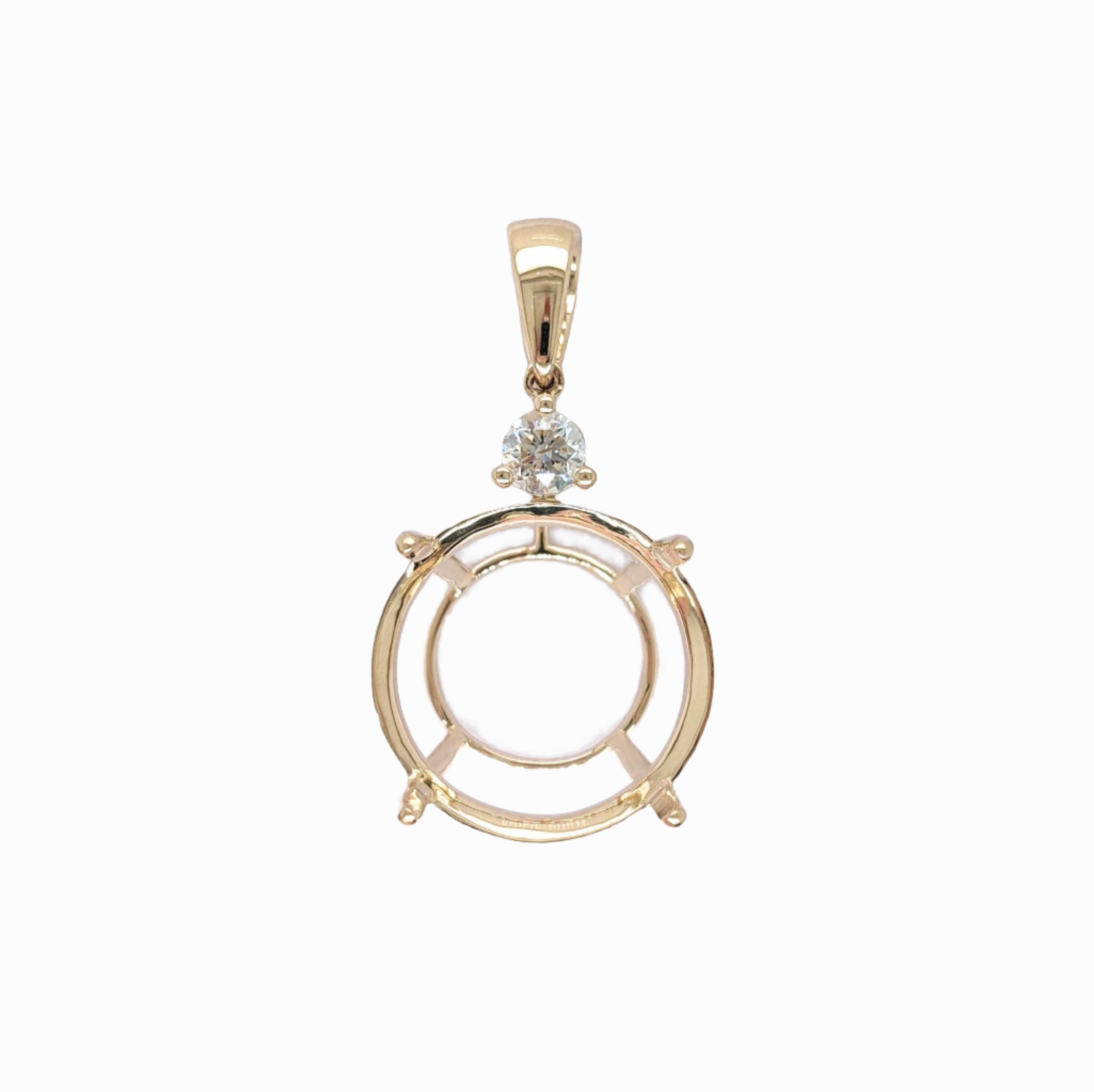 Pendants-Statement Pendant Setting W Natural Diamond Accent in 14K Solid Gold | Round Shape 15mm 15.5mm 16mm | Large Gemstone Setting | Customizable - NNJGemstones