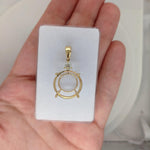 Pendants-Statement Pendant Setting W Natural Diamond Accent in 14K Solid Gold | Round Shape 15mm 15.5mm 16mm | Large Gemstone Setting | Customizable - NNJGemstones