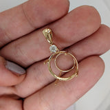 Pendants-Statement Pendant Setting W Natural Diamond Accent in 14K Solid Gold | Round Shape 15mm 15.5mm 16mm | Large Gemstone Setting | Customizable - NNJGemstones